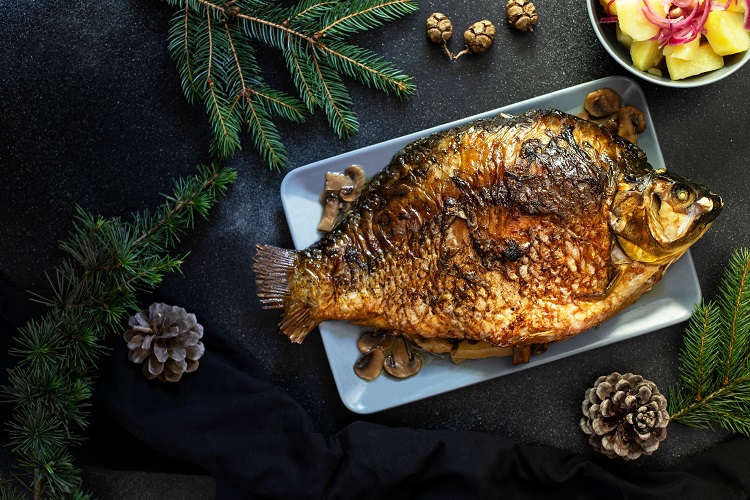 Carp fillets gilded in butter in Western Europe for Christmas